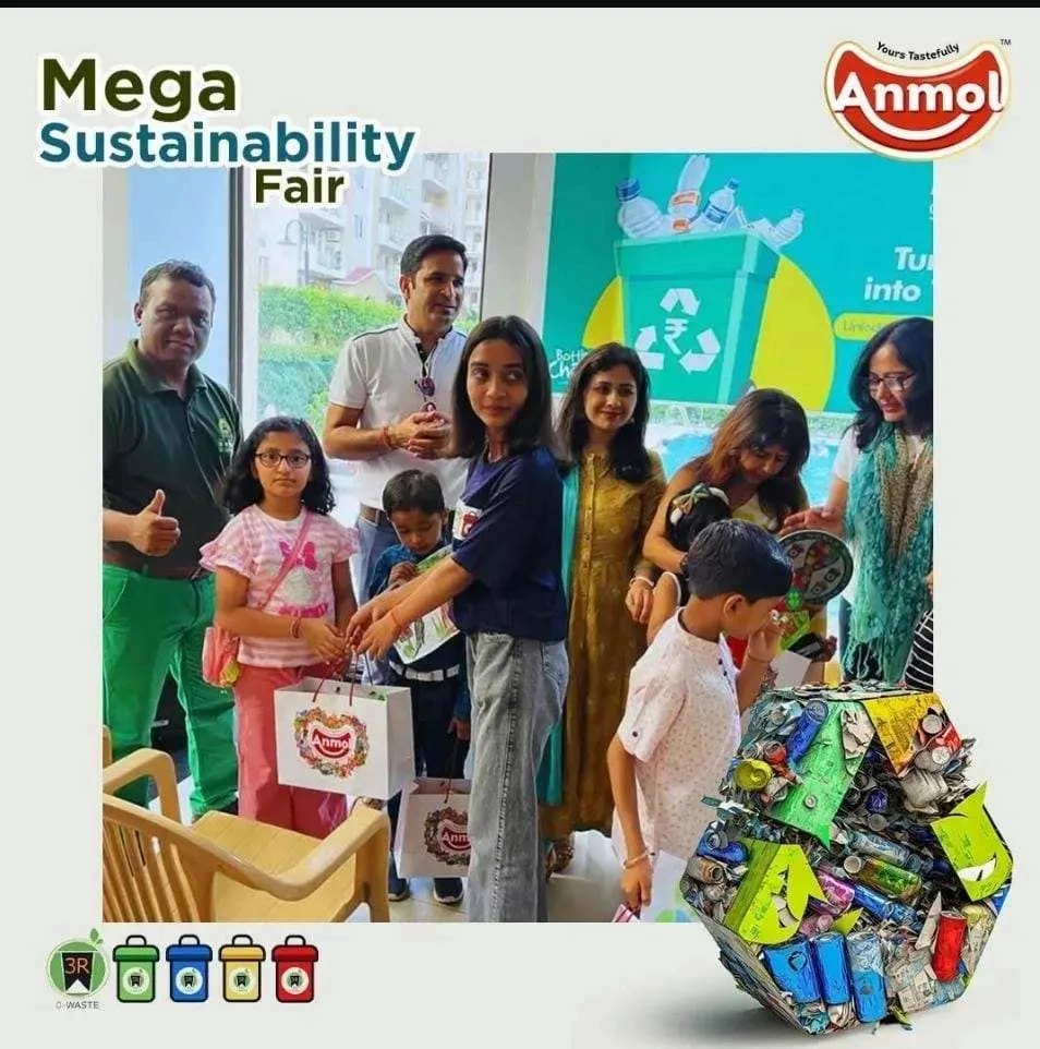 Children and volunteers at a sustainability fair stall